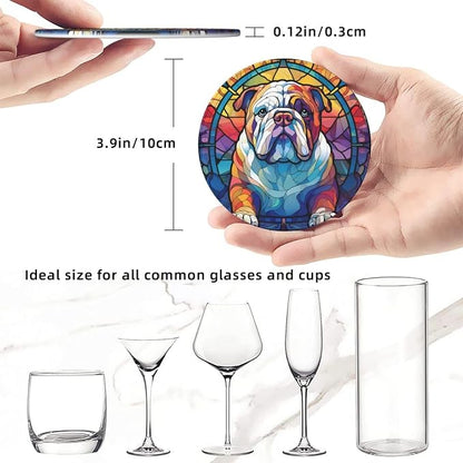 English Bulldog Stained Dog Breed Glass Art Leather Drinks Coasters - Image 3
