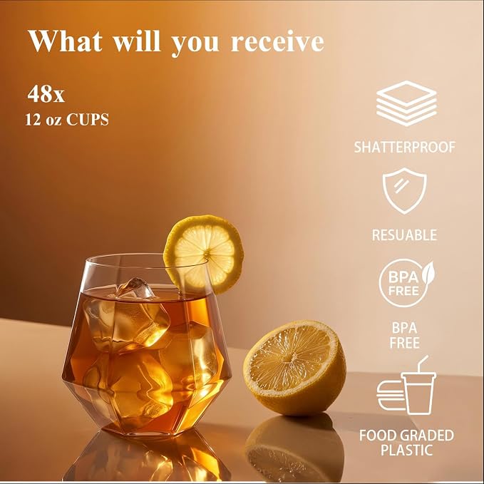 BESTSTAR 96 Pack Clear Plastic Wine Glasses Set BPA-Free Shatterproof | 48 9 OZ - Image 4