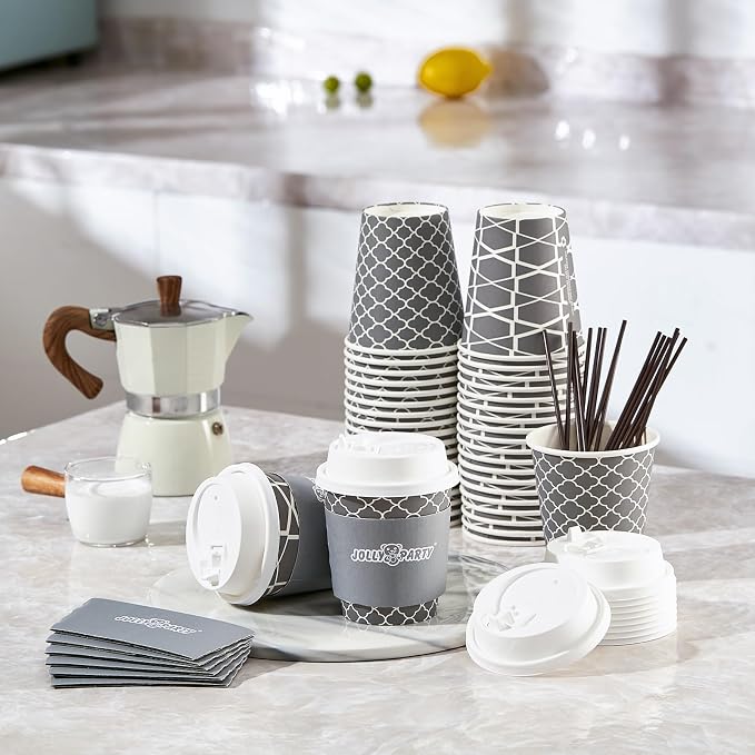 JOLLY PARTY 10 oz Paper Coffee Cups, Disposable Coffee Cups - Image 3