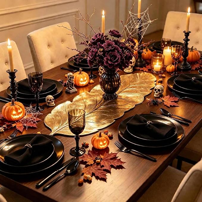 Gold Leaf Table Runner 36 Inch Small Dresser Vinyl Runner Fall Decor | Heat - Image 4
