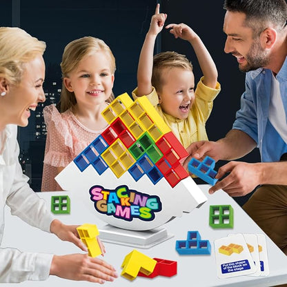 64 PCS Tetra Board Game for Kids and Adults, Balance Stacking Game for 2 Players+ Party, Family and Friends,Tower Stack Team Building Blocks Toy