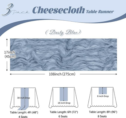 3 Pack Dusty Blue Cheesecloth Table Runner, 17 x 108 inch, Semi Sheer Boho - Image 3