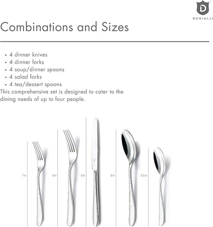 Hammered Silverware Set | Premium 18/10 Stainless Steel Flatware Service for 4 | Heavy-Duty & Dishwasher Safe | Built to Last (20-Piece, Fidenza Hammered)