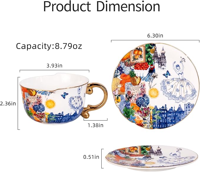 KAMMAK Tea Cups and Saucers Set of 2, Fine Bone China Coffee Cups, 584N | - Image 5
