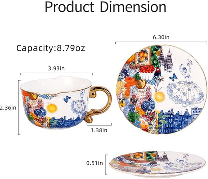 KAMMAK Tea Cups and Saucers Set of 2, Fine Bone China Coffee Cups, 584N | - Image 5