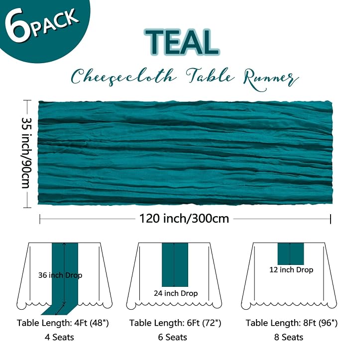 6 Pack Teal Cheesecloth Table Runner 10Ft Gauze Cheese Cloth Table Runner - Image 2