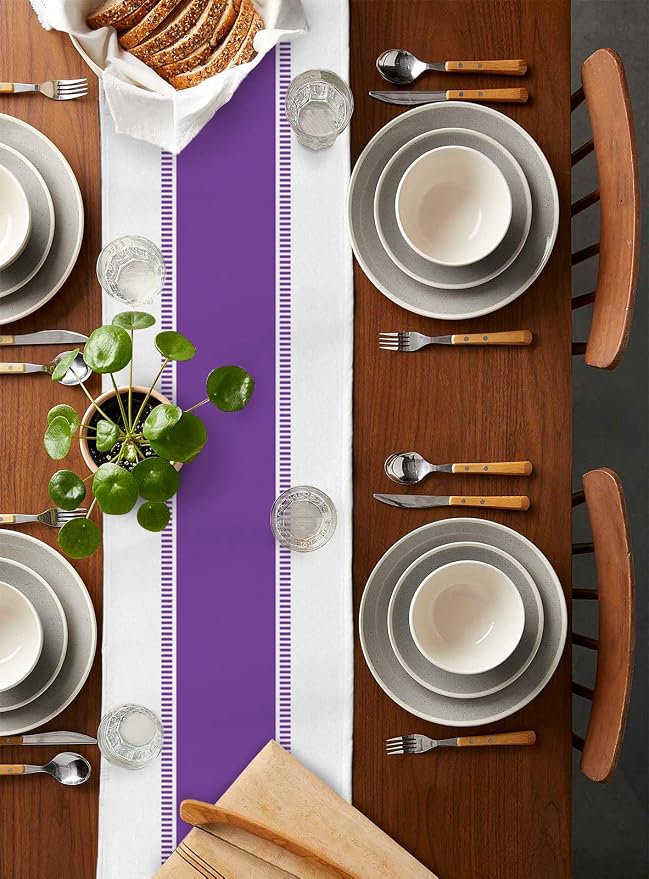 Purple Table Runners 72 inches Long, Modern Stripes Table Runner Farmhouse - Image 2