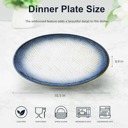 10.5” Stoneware Coupe Dinner Plates with Reactive Glaze Finish, Dishwasher Microwave Oven Safe, Ceramic and Round, Perfect for Salad, Dessert, Steak, Pasta (set of 6) (10.5" reactive glaze plates)