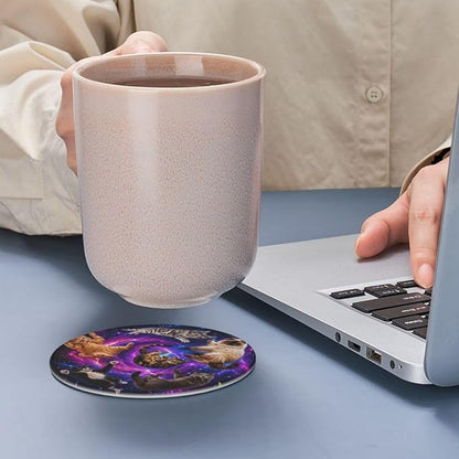 Cosmic Galaxy Cat Art Leather Coasters Set of 6 - Image 7