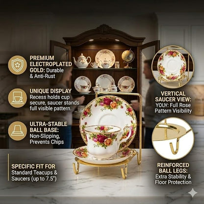 HOHIYA Gold Tea Cup and Saucer Display Stand 6 Cup Holder Rack | Elegant gold - Image 2