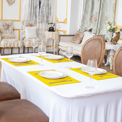 Linen Fabric Placemats Set of 4, Machine Washable, Heat Resistant, Wrinkle Free, Thick Polyester Kitchen Place Mats for Dining Table (Yellow)
