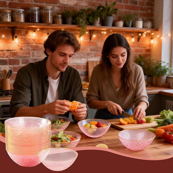 Tinybee 50 Pack Pink Plastic Bowls - Image 4