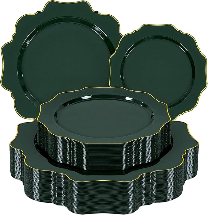 50PCS Green Plastic Plates Fancy Green Disposable Plates by WDF