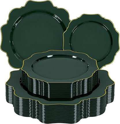 50PCS Green Plastic Plates Fancy Green Disposable Plates by WDF