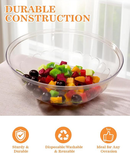 BESTVIP 4 Pack 150 Ounce Clear Plastic Serving Bowls, Disposable 11.6" Party Bowls for Chips/Salad/Candy/Snacks, Stackable Buffet Containers for Christmas, Holiday, Weddings, Showers/Events, Reusable