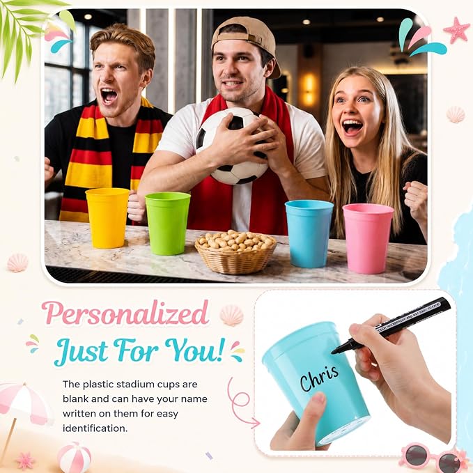 Yungyan 50 Pack 16 oz Stadium Cups Reusable Plastic Cups Blank Drink Stadium - Image 3