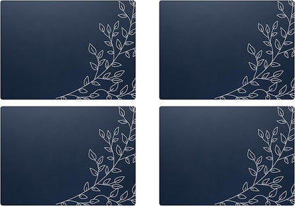 Royalty Art Navy Blue Boho Placemats, 4 Pc. Set, Non-Slip Cork Backed, Wipeable Heat Resistant Surface for Kitchen and Dining Table Protection, Cute Floral Pattern for Farmhouse or Rustic Decor