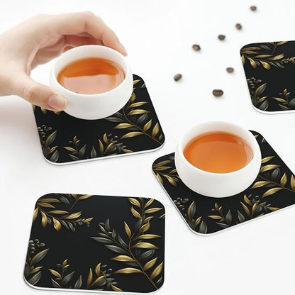 4Pcs Leather Coaster for Drinks Golden Olive Branch Cup Coasters Aesthetic - Image 6