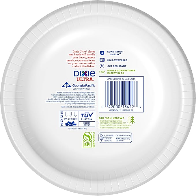 Dixie Ultra, Large Paper Bowls, 20 Oz, Microwave Safe, Compostable, Disposable - Image 7