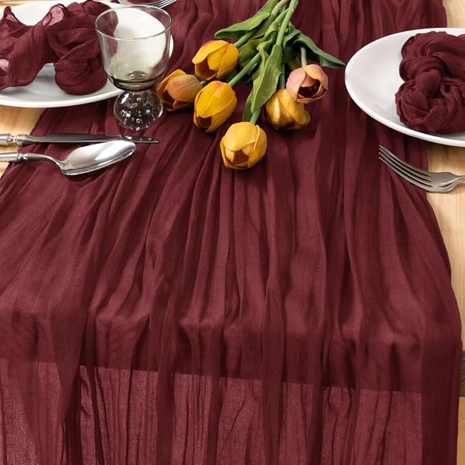 3 Pack Burgundy Cheesecloth Table Runner 10ft Sheer Gauze Events Decor | - Image 3
