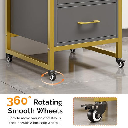 OmySalon Salon Trolley Cart, Hair Styling Station with 3 Drawers, 2 Open Shelf & Tool Holders, Mobile Barber Storage Cabinet Utility Trolley for Beauty Salon Spa, Gery