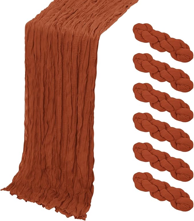 6 Pack Terracotta Cheesecloth Table Runner, 17 x 108 Inch, Gauze Cheese Cloth by Yorcari