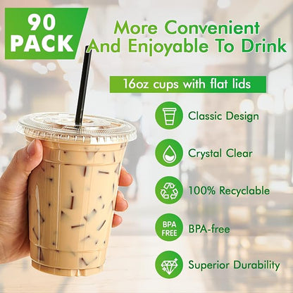 Lilymicky 90 Sets 16 oz Clear Plastic Cups - Image 2