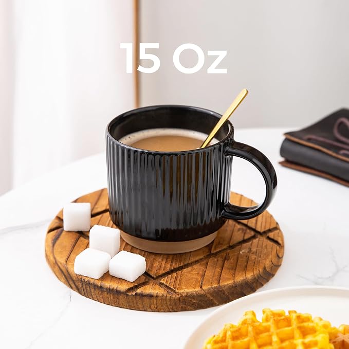 GBhome 15 OZ Stackable Coffee Mugs Set of 4, Ceramic Coffee Cups Set | 4 - Image 2
