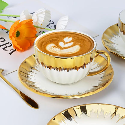 Cappuccino Cups with Saucers, 8 oz Ceramic Coffee Cup Set of 6, Espresso Cups - Image 3