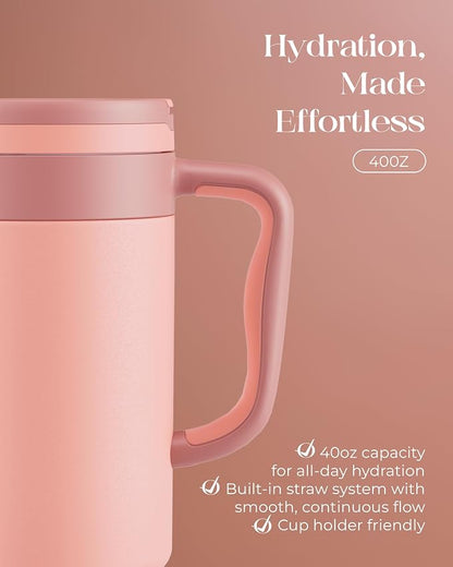 40 oz Insulated Tumbler with Handle and Push-Button Straw Lid, Stainless Steel - Image 5