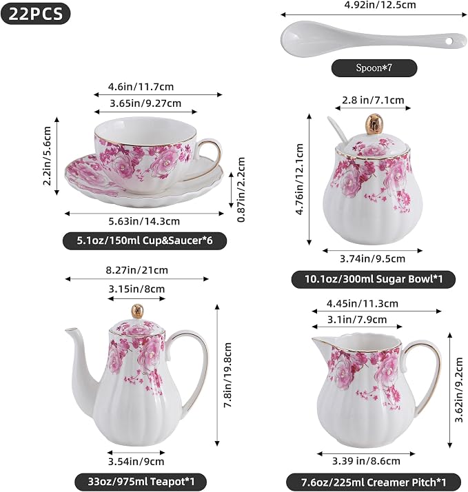 Pink Flowers Ceramic Tea Set，Tea Sets - Image 2