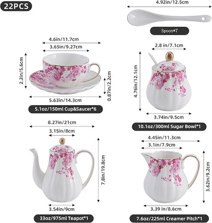 Pink Flowers Ceramic Tea Set，Tea Sets - Image 2