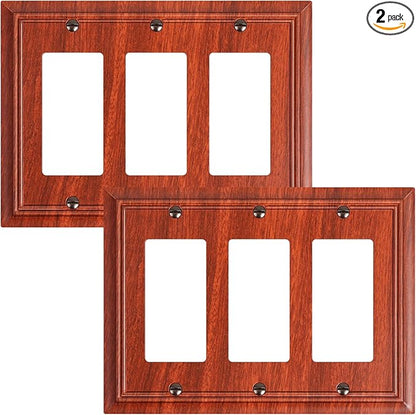 2-Pack Decorative Tripple Decorator Outlet Cover Plate, Durable Natural Bamboo Fiber Wood Grain Wall Plates for Electrical Outlets, Receptacle, GFCI Outlet, Dimmer Switch, 3-Gang, Corrosion Resistant