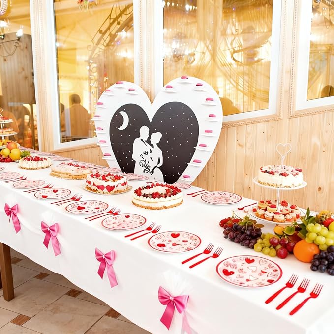 100 Pcs Valentine’s Day Heart Tableware Party Supplies Set, Serves 25 – - Image 5