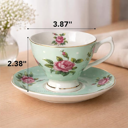 BTaT- Floral Tea Cups and Saucers, 8 oz, Fine Porcelain Teacup Set - Image 4