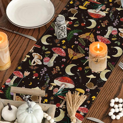 Artoid Mode Black Modern Mushroom Fall Table Runner, Seasonal Botanic Farmhouse - Image 7