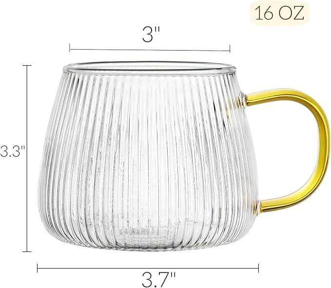 AVLA 6 Pack Glass Coffee Mugs, 16 OZ Unique Vertical Stripes Coffee Cup - Image 2