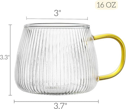 AVLA 6 Pack Glass Coffee Mugs, 16 OZ Unique Vertical Stripes Coffee Cup - Image 2