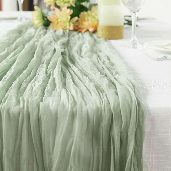 Efavormart 10ft Sage Green Cheesecloth Table Runner - Image 2
