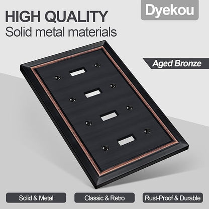 Metal Wall Plate for Electrical Outlets, Decorative Aged Bronze Switch Plates Outlet Cover, Light Switch Cover Plate, 4-Gang Wall Plates (Quad Toggle, 1 Pack)