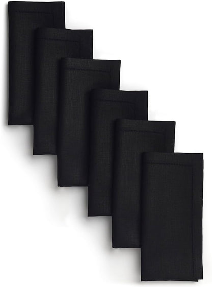 D'Moksha Homes Black Linen Napkins Set of 6 - Classic Hemstitch 100% Pure Linen Hemstitch Dinner Napkins 20 x 20 Inch for Spring, Easter - Handcrafted and Machine Washable