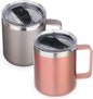 Volhoply 14oz Insulated Stainless Steel Coffee Mug with Lid Bulk 2 Pack,Double Wall Vacuum Travel Coffee Cup with Handle,Reusable Cups Tumbler,Camping Mugs Keep Hot&Cold,Ideal Gifts(MIX,2)