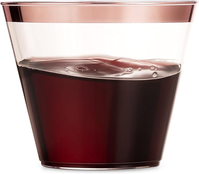 Munfix 100 9 Oz Clear Plastic Cups, Old Fashioned Tumblers, Fancy Disposable - Image 2