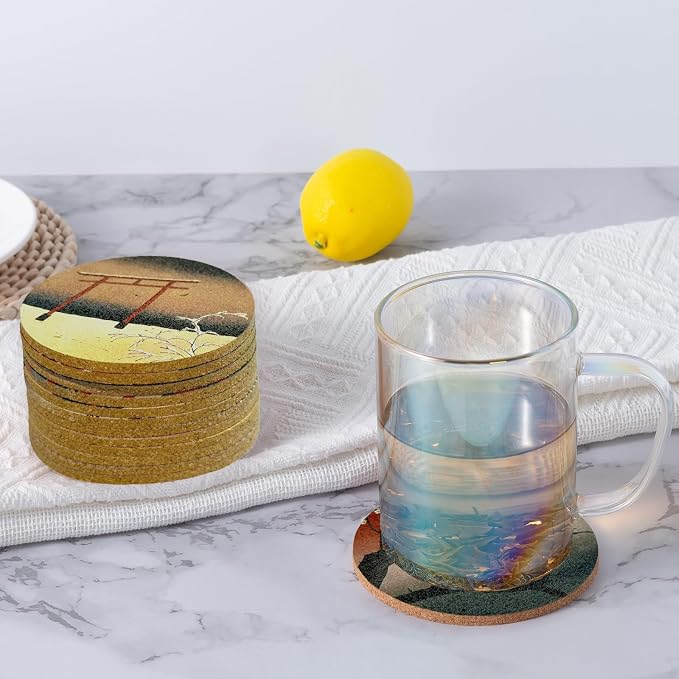 Cork Coasters for Drinks Absorbent Non Slip 12pcs 4 Inch Ukiyo-e | Japanese - Image 7