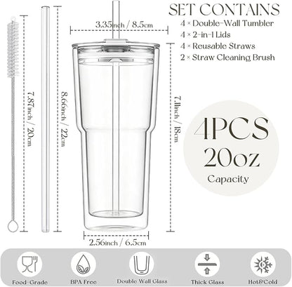 KEMORELA 20oz Double Wall Glass Tumblers 4‑Pack - Image 3