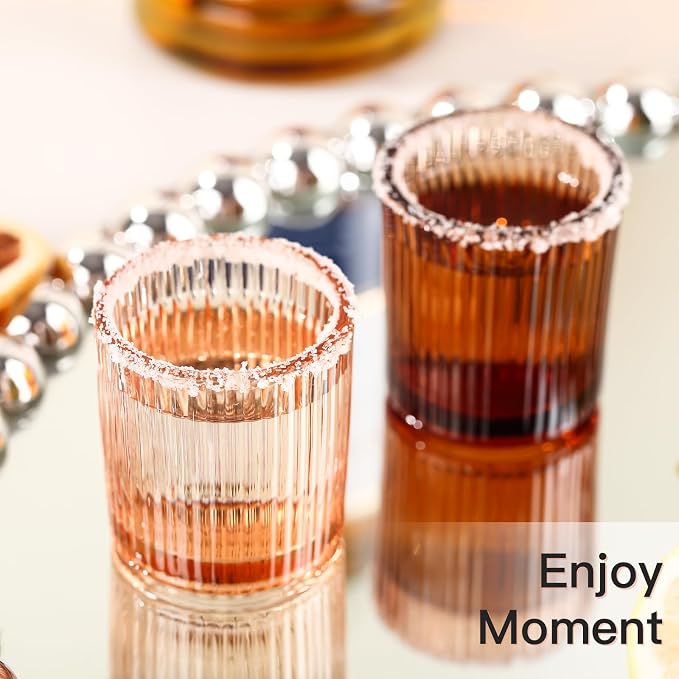 JOVGANK Mini Amber Shot Glasses Set of 6 – 1.5oz Small Vintage Ribbed Glassware - Image 4