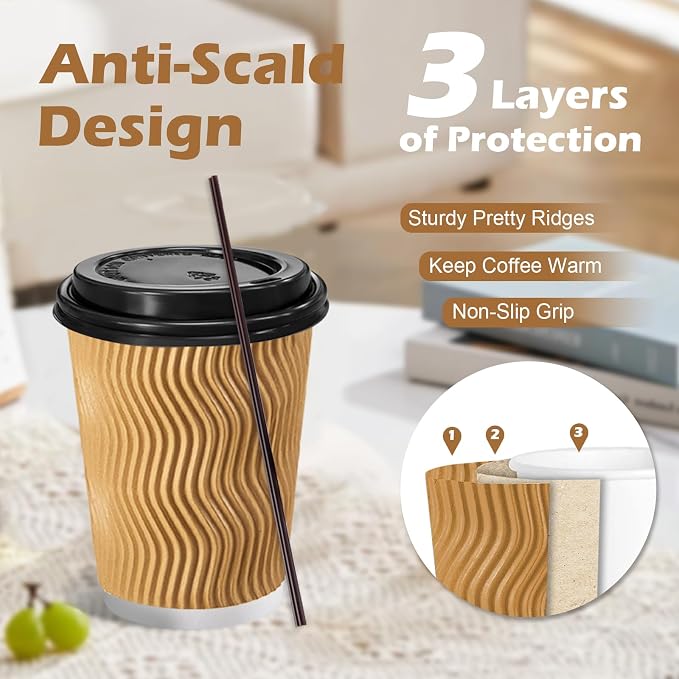 Lamosi 50 Pack 8 oz Disposable Coffee Cups - Image 3