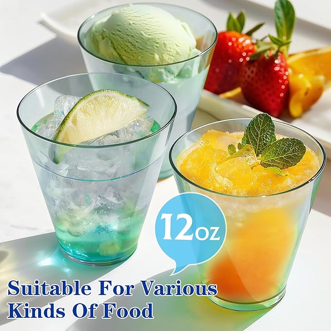 Glowserve 100 Pack 12 oz Blue Disposable Plastic Cups Cocktail Glasses | Cold - Image 5