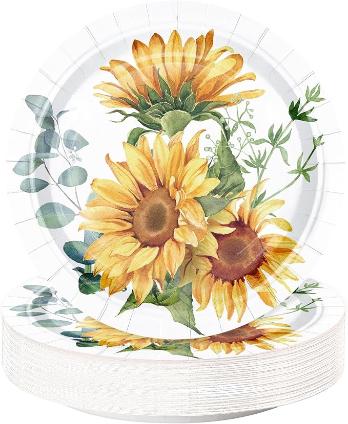 WRAPAHOLIC 25Pcs Sunflower Paper Plates by WRAPAHOLIC