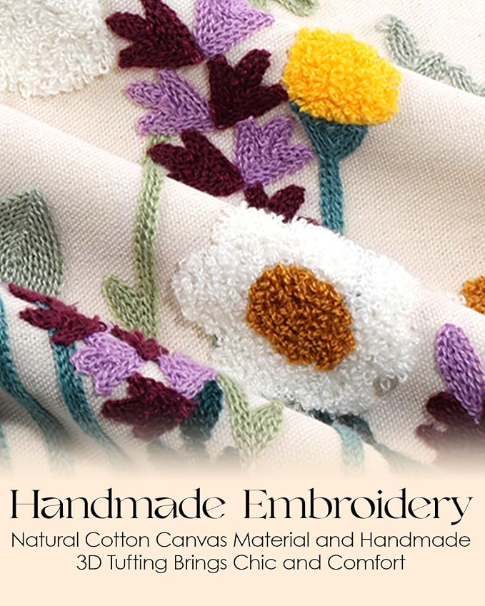 Canvas Embroidered Narrow 13"x 72" Table Runner, Wild Flower | Exquisite - Image 2